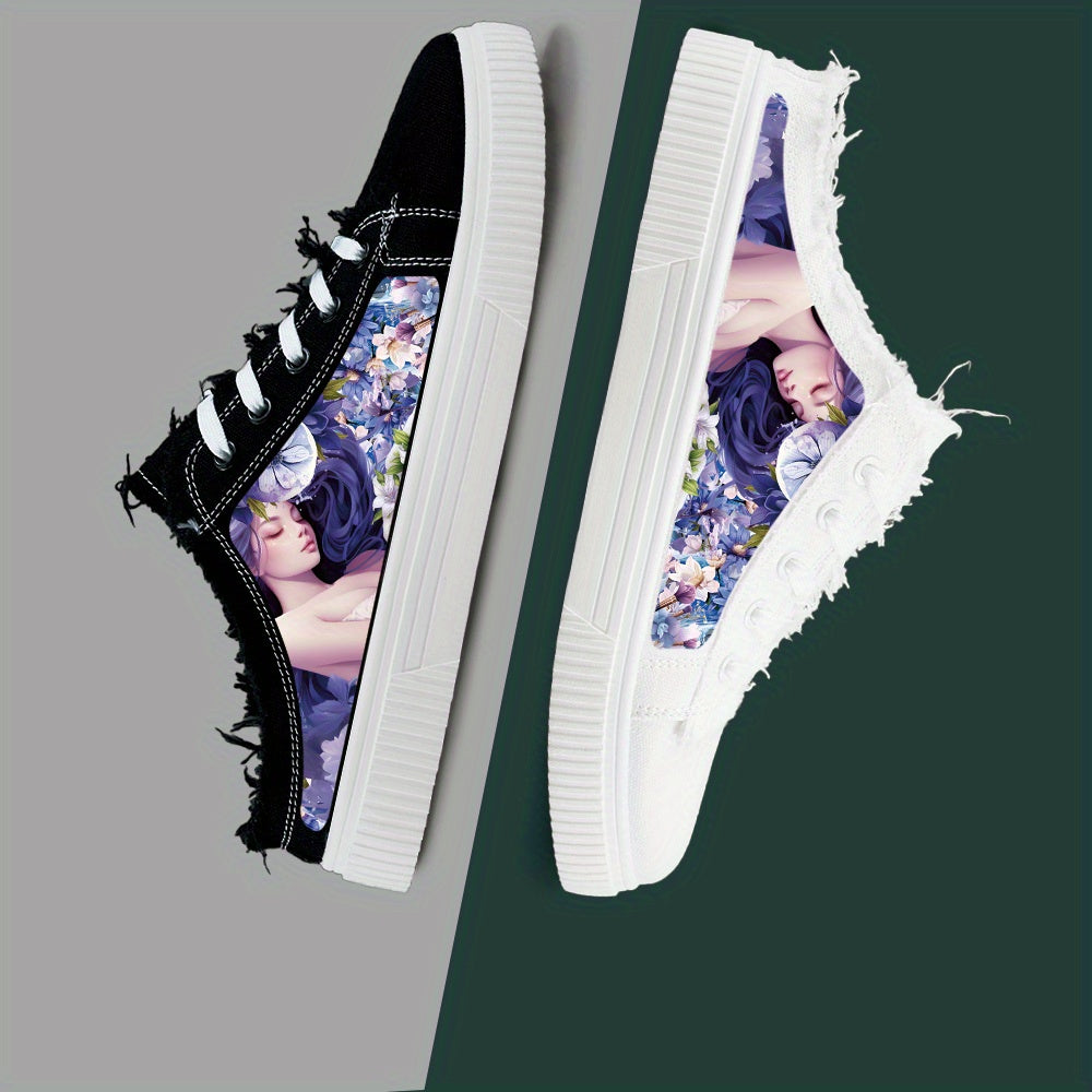 Anime Pattern Men's Low Top Mule Shoes, Comfy Non Slip Lace Up Rubber Sole Canvas Sneakers, Men's Footwear